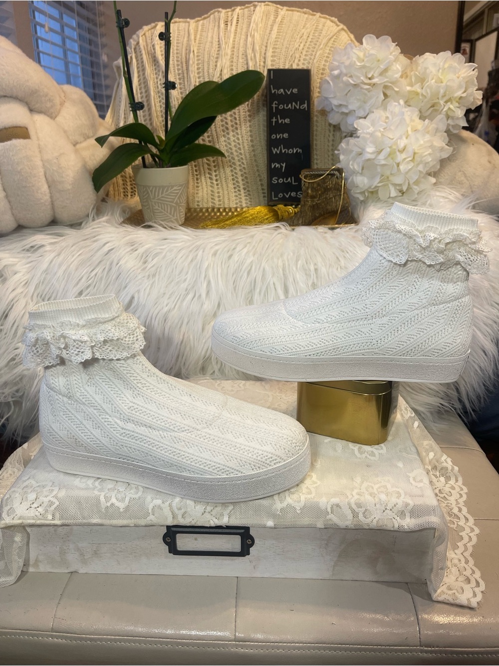 Opening Ceremony EUC “Bobby” Sock Crochet/Knit Sneaker in White MSRP$250